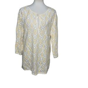 Tommy Bahama Cotton Embroidered Tunic Top White Yellow Coastal Sz XL X-Large